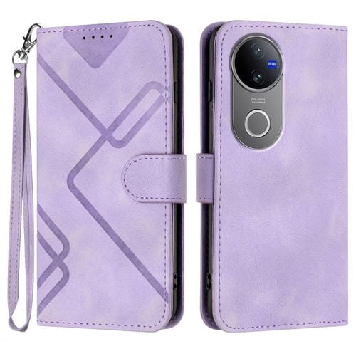 Funda de Piel con Diseño de Líneas para Vivo V50 (Morado Claro)