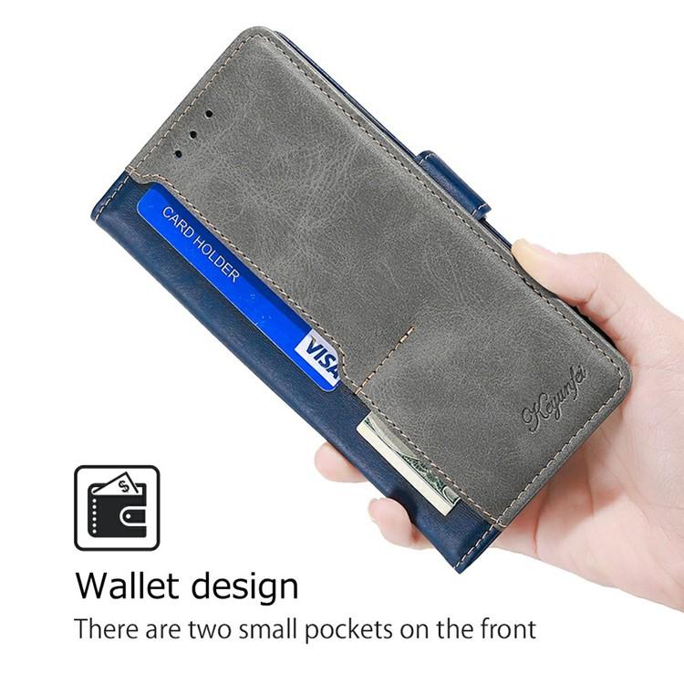 Funda de cuero con hebilla lateral en color de contraste para Samsung Galaxy F06 5G (azul y gris)