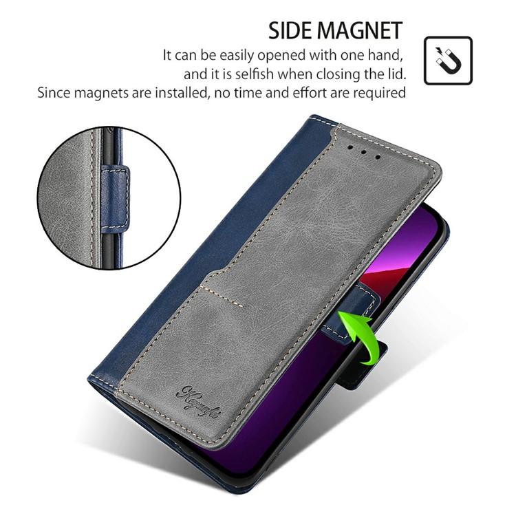 Funda de cuero con hebilla lateral en color de contraste para Samsung Galaxy F06 5G (azul y gris)