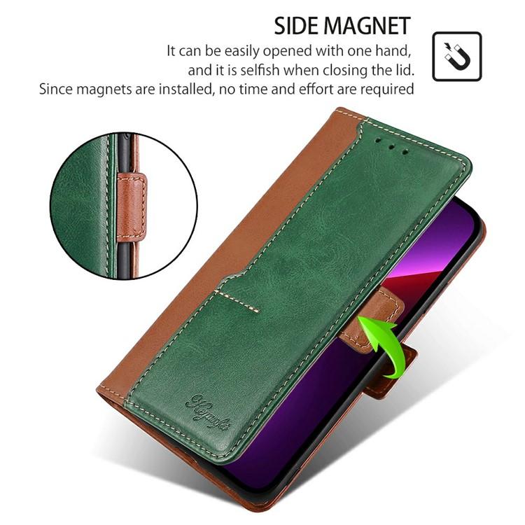Funda de cuero con hebilla lateral en color de contraste para Samsung Galaxy F06 5G (marrón claro y verde)