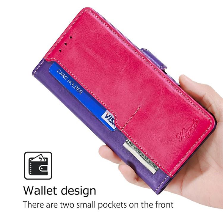 Funda de cuero con hebilla lateral en color de contraste para Samsung Galaxy F06 5G (morado y rojo rosa)