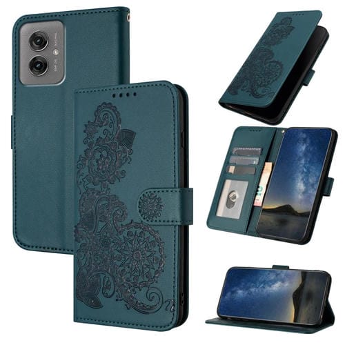 Funda de Cuero con Tapa para Motorola Moto G55 Diseño Flor de Datura (Verde Oscuro)