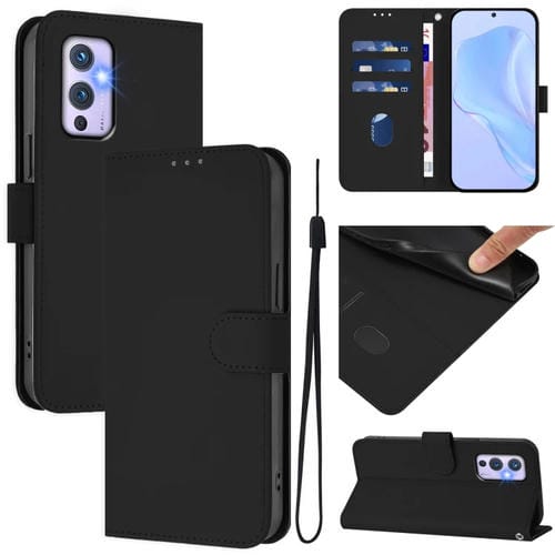 Funda de Cuero con Cordón para Teléfono OnePlus 9 Skin Feel (Negro)