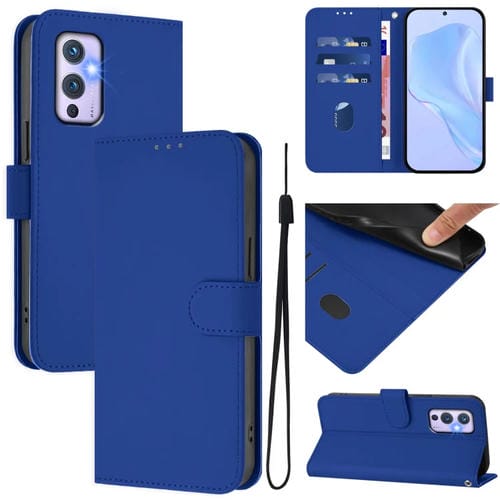 Funda de Cuero con Cordón para OnePlus 9 Skin Feel (Azul Marino)