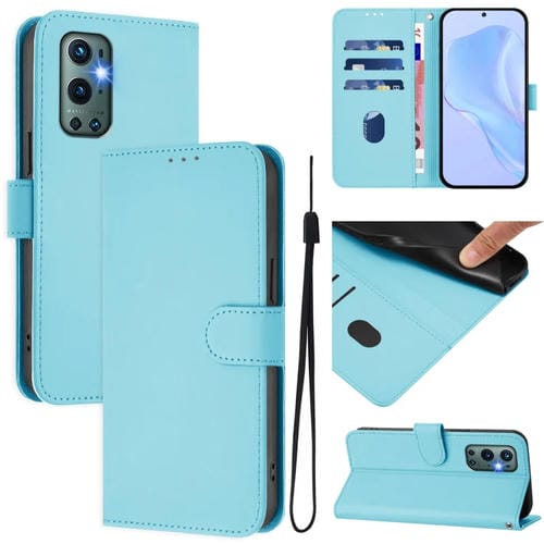 Funda de Cuero con Cordón para OnePlus 9 Pro Skin Feel (Azul Cielo)