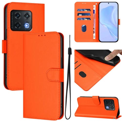 Funda de Cuero con Cordón para OnePlus 10 Pro 5G con Tacto de Piel (Naranja)