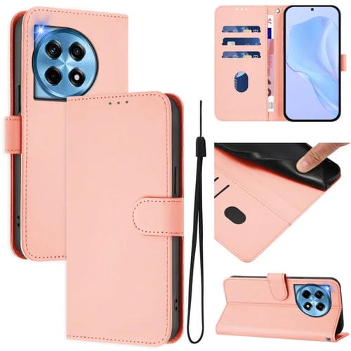 Funda de Cuero con Cordón para OnePlus 12R 5G Diseño Global Skin Feel (Rosa)