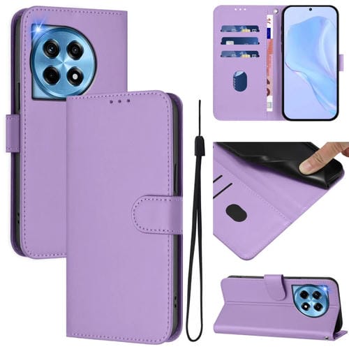 Funda de Cuero con Cordón para OnePlus 12R 5G con Tacto de Piel (Morado Lavanda)