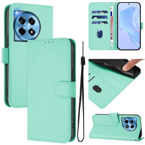 Funda de Cuero con Cordón para OnePlus 12R 5G con Tacto de Piel (Verde Menta)