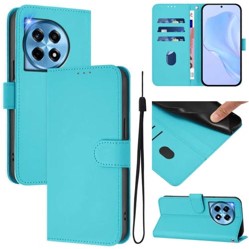 Funda de Cuero con Cordón para OnePlus 12R 5G Tacto Piel (Azul Lago)