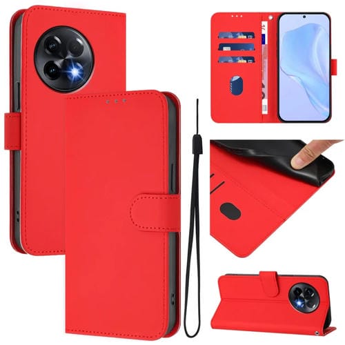 Funda de Cuero con Cordón para OnePlus 11R 5G con Tacto de Piel (Rojo)