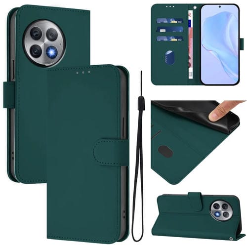 Funda de Cuero con Cordón para OnePlus Ace 2 Pro 5G con Tacto de Piel (Verde Oscuro)