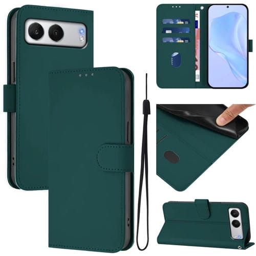 Funda de Cuero para OnePlus Nord 4 5G con Cordón y Tacto Suave (Verde Oscuro)