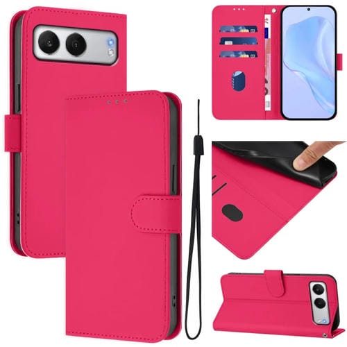 Funda de Cuero con Cordón para OnePlus Nord 4 5G (Rosa y Rojo)