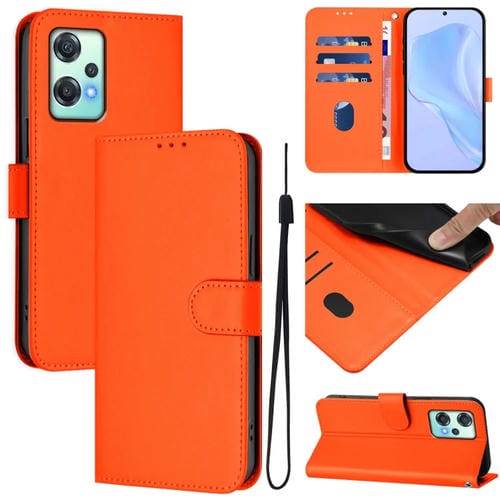 Funda de Cuero con Cordón para OnePlus Nord Ce 2 Lite 5G Acabado Mate (Naranja)