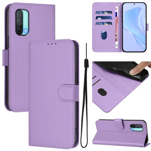 Funda de Cuero con Cordón para OnePlus Nord Ce 5G (Morado Lavanda)