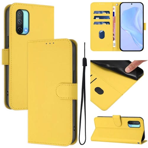 Funda de Cuero con Cordón para OnePlus Nord Ce 5G (Amarillo Limón)
