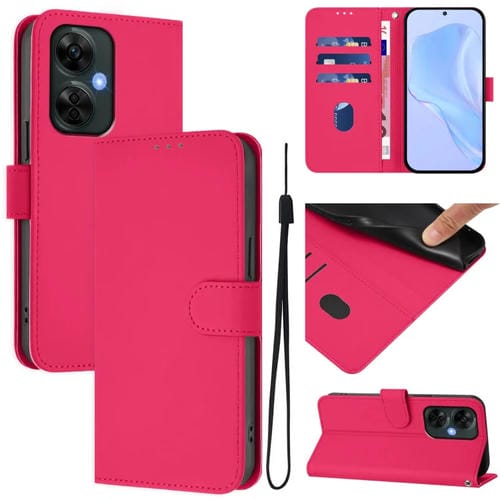 Funda de Cuero con Cordón para OnePlus Nord Ce 3 Lite 5G (Rosa y Rojo)