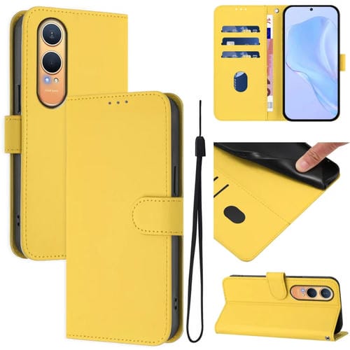 Funda de Cuero con Cordón para OnePlus Nord CE4 Lite 5G con Tacto de Piel (Amarillo Limón)