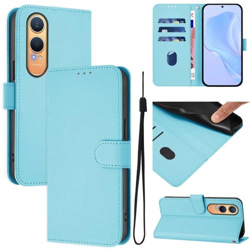 Funda de Cuero con Cordón para OnePlus Nord CE4 Lite 5G con Tacto de Piel (Azul Cielo)