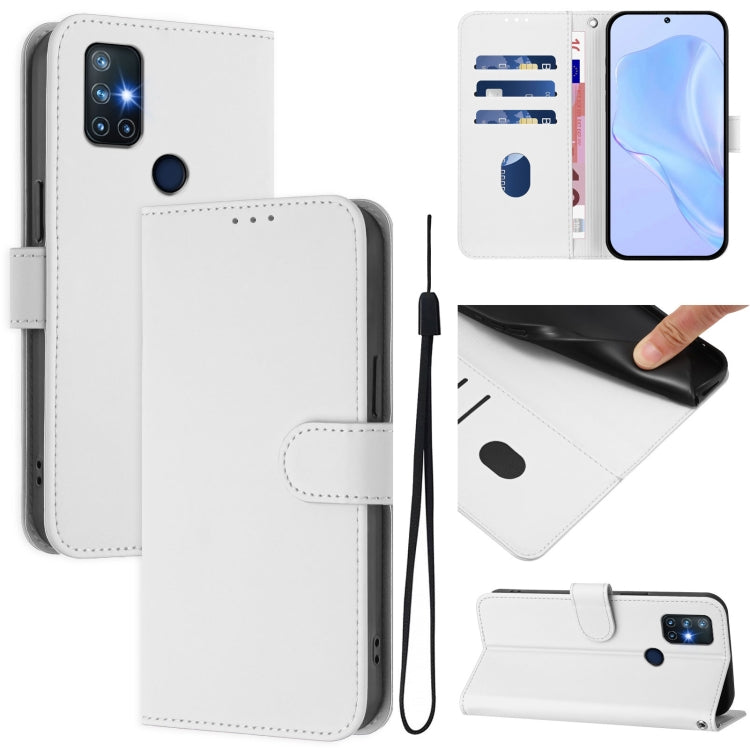 Funda de Piel Sintética con Cordón para OnePlus Nord N10 5G con Tacto de Piel (Blanco)