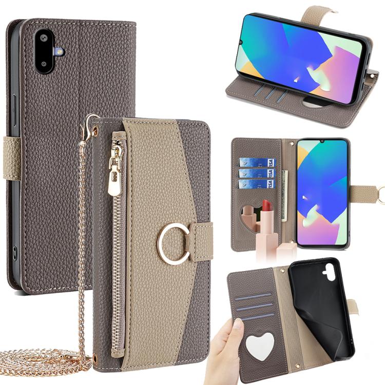 Funda de cuero con textura de lichi para Samsung Galaxy F06 5G (gris)