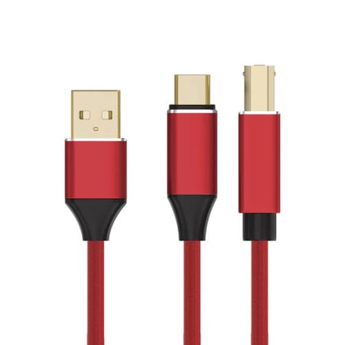 Cable de Impresora 2 en 1 Tipo C y USB-A a USB-B para Instrumentos MIDI (1 m) (Rojo)