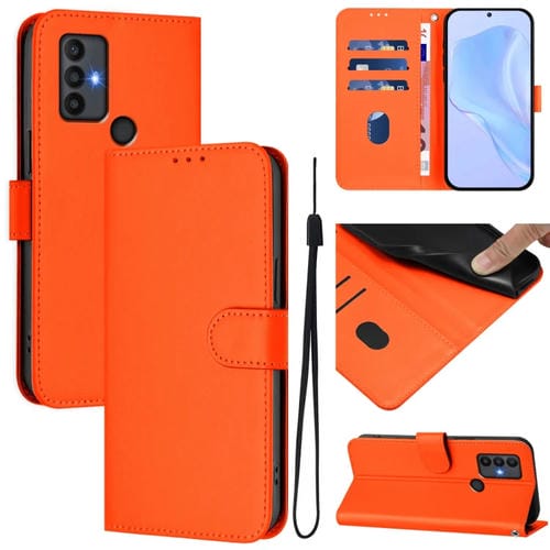 Funda de Piel con Cordón para Teléfono TCL 30 Se con Acabado Mate (Naranja)