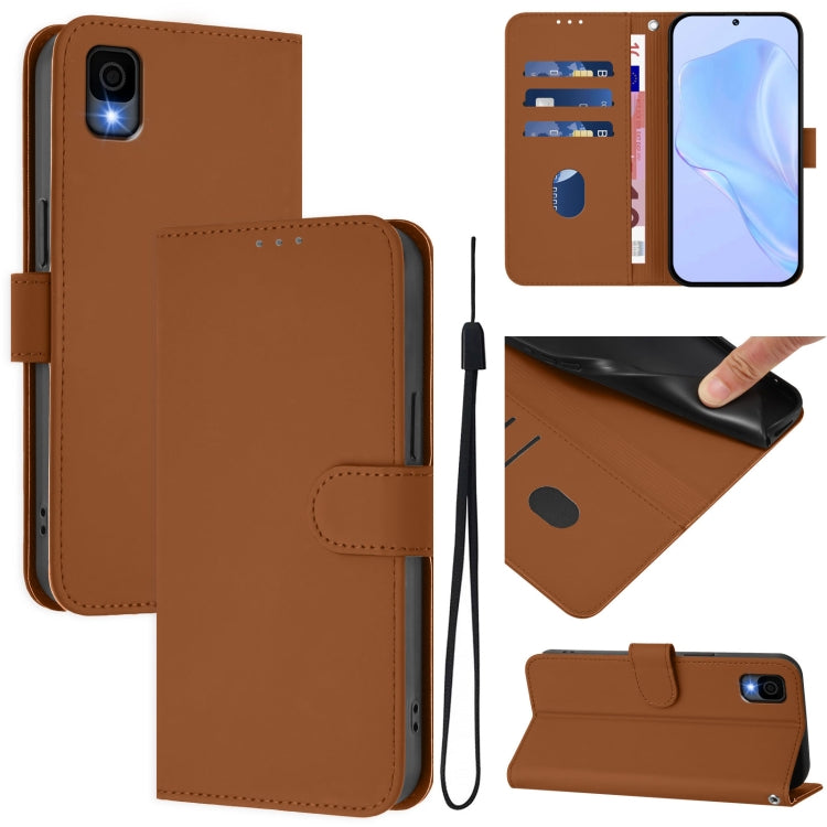 Funda de Piel Sintética para TCL 30Z T602Dl con Cordón (Marrón)