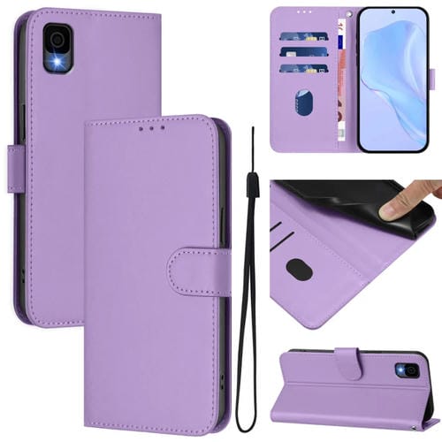 Funda de Piel Sintética con Cordón para Teléfono TCL 30Z T602Dl (Morado Lavanda)