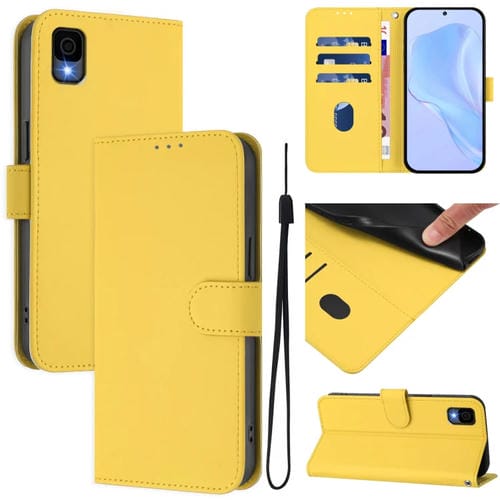 Funda de Piel Sintética con Cordón para Teléfono TCL 30Z T602Dl (Amarillo Limón)