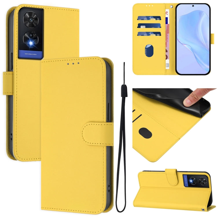 Funda de Piel Sintética con Cordón para Teléfono TCL 505 Skin Feel (Amarillo Limón)