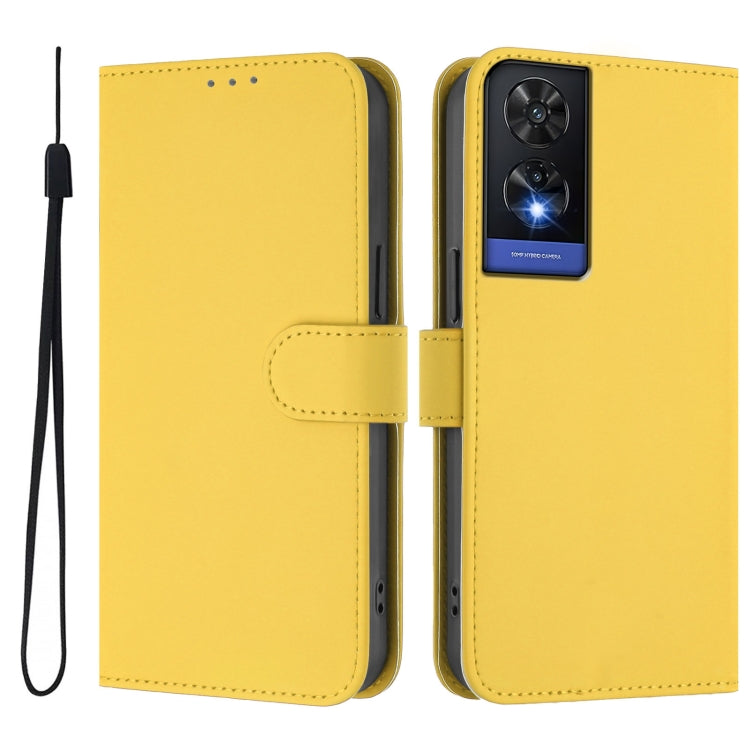 Funda de Piel Sintética con Cordón para Teléfono TCL 505 Skin Feel (Amarillo Limón)