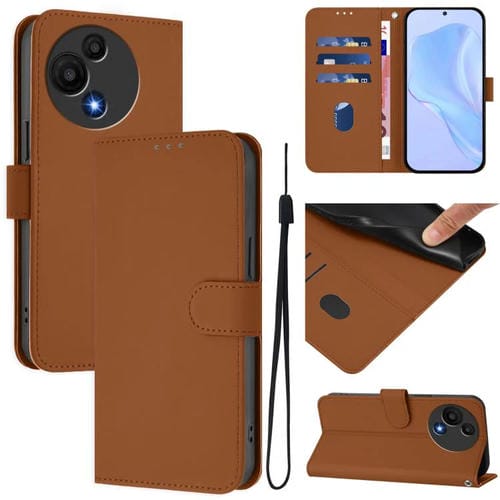 Funda de cuero con textura de piel y cordón para TCL 605/60 SE (marrón)