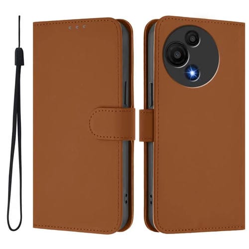 Funda de cuero con textura de piel y cordón para TCL 605/60 SE (marrón)