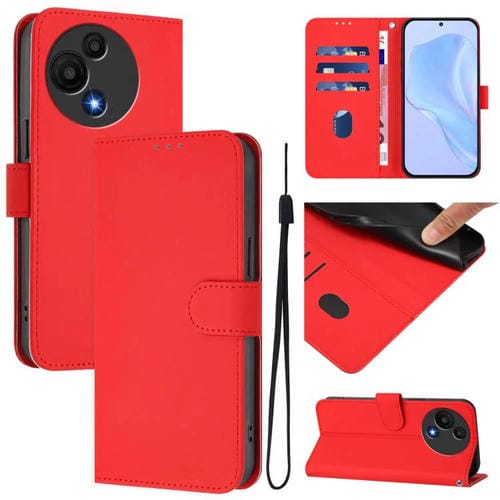 Funda de cuero con textura de piel y cordón para TCL 605/60 SE (roja)