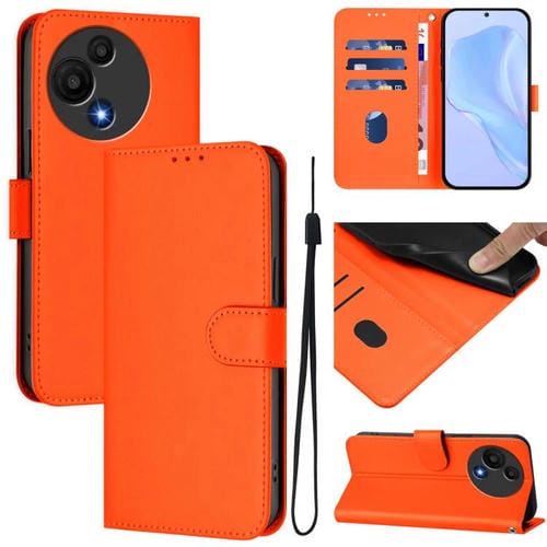 Funda de cuero con textura de piel y cordón para TCL 605/60 SE (naranja)