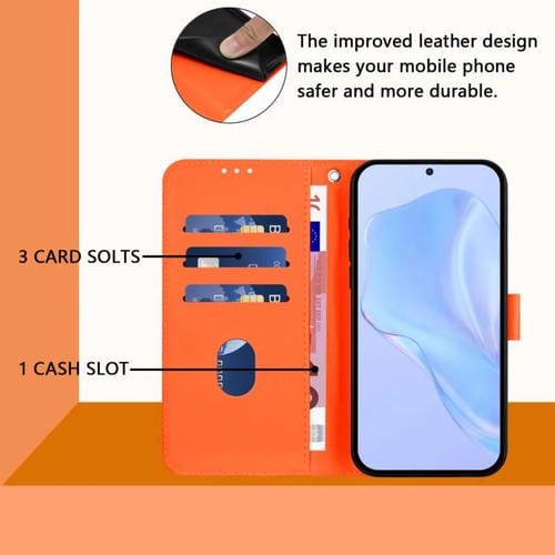 Funda de cuero con textura de piel y cordón para TCL 605/60 SE (naranja)