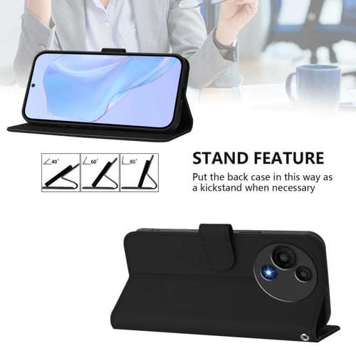 Funda de cuero con textura de piel y cordón para TCL 605/60 SE (negro)