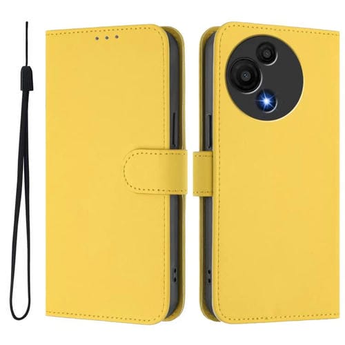 Funda de piel con textura de color liso y cordón para TCL 605/60 SE (amarillo limón)