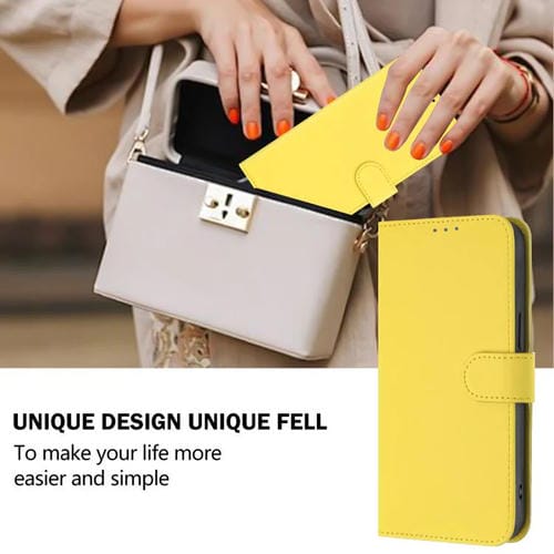 Funda de piel con textura de color liso y cordón para TCL 605/60 SE (amarillo limón)