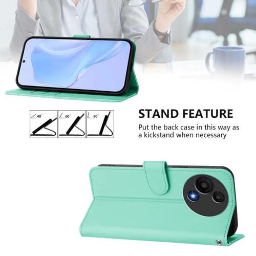Funda de piel con textura de color liso y cordón para TCL 605/60 SE (verde menta)