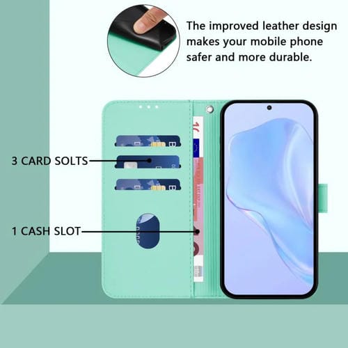 Funda de piel con textura de color liso y cordón para TCL 605/60 SE (verde menta)