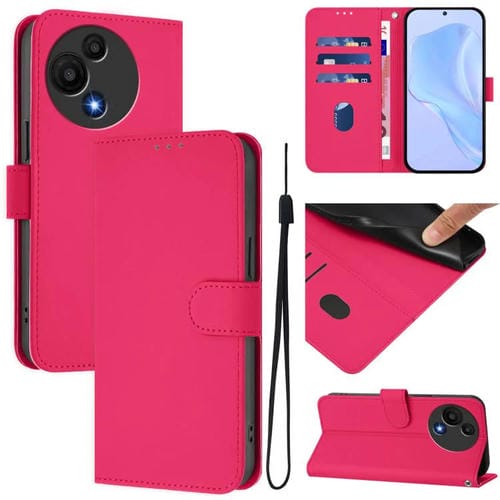 Funda de cuero con textura de piel y cordón para TCL 605/60 SE (rojo rosa)