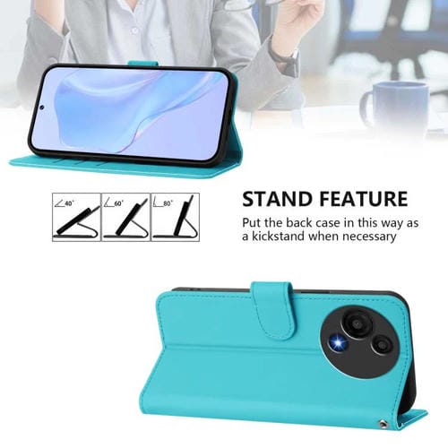 Funda de piel con textura de color liso y cordón para TCL 605/60 SE (azul lago)
