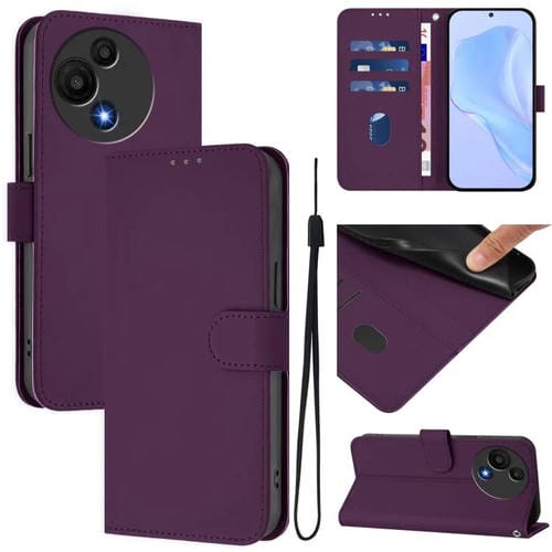Funda de piel con cordón para TCL 605/60 SE, color liso y tacto suave (violeta)