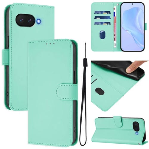 Funda de Piel para Google Pixel 9A con Cordón (Verde Menta) Tacto Suave