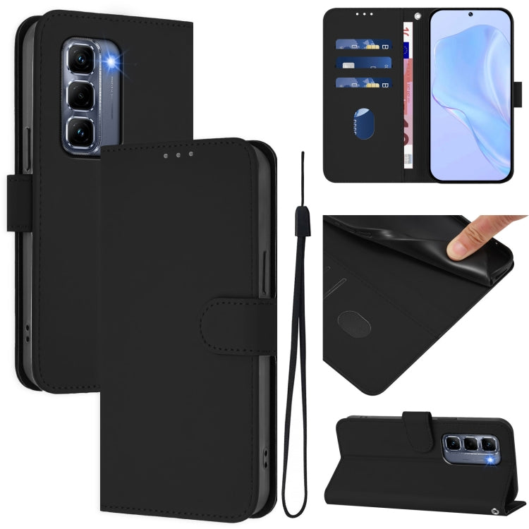 Funda de Cuero con Cordón para Infinix Hot 50 Pro+ 4G con Textura de Piel (Negro)