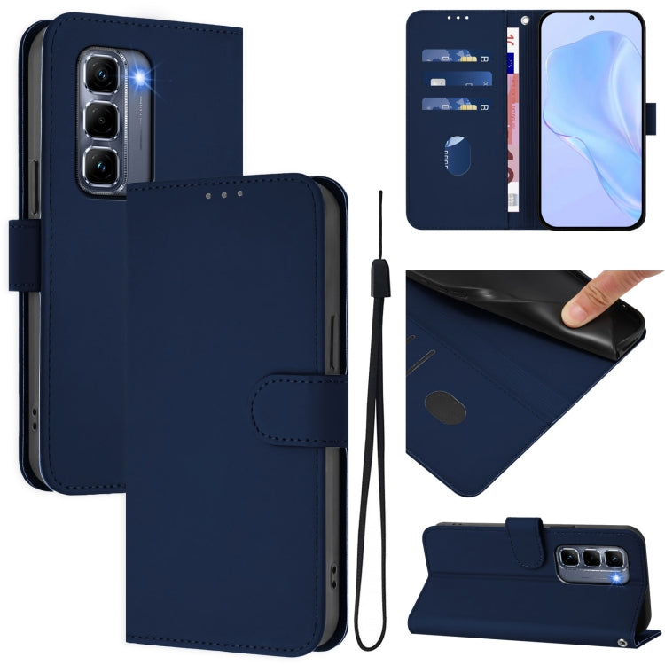 Funda de Cuero con Textura de Piel para Teléfono Infinix Hot 50 Pro+ 4G con Cordón (Azul Marino)