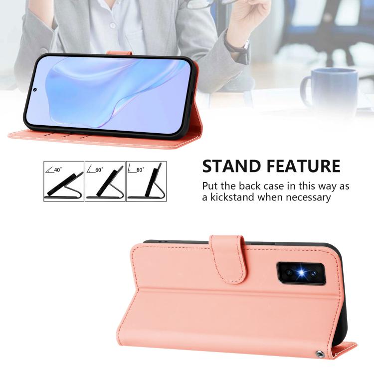 Funda de cuero con textura de piel y cordón para Infinix GT 30 Pro (rosa)